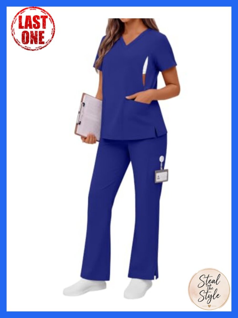 Maternity Scrub Set Cotton Blend V Neck Top Elastic Waist Pants Nurse Uniform